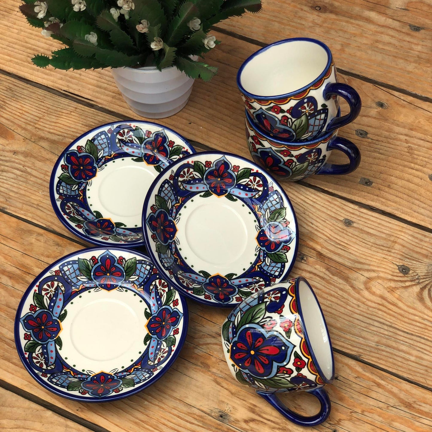 Chefchaouen Moroccan Ceramic Teacup Set ( Cup 230 ml & Saucer 5.5 inch)