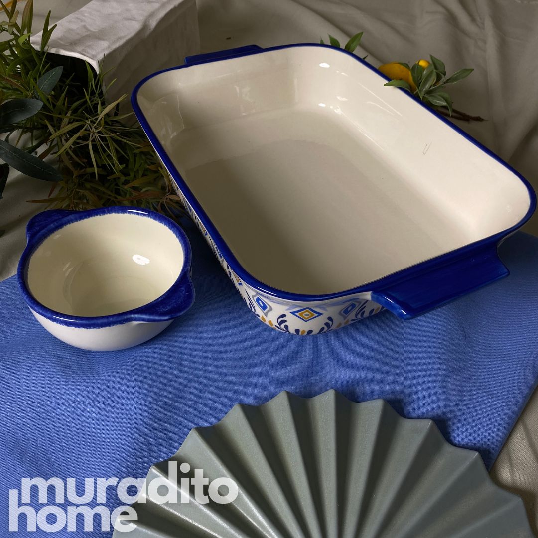 Zellige Serving Dish and Bowl 15.5x9.5x3 - 6.5x4.75x2 inches