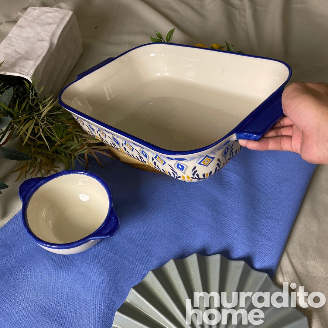 Zellige Serving Dish and Bowl 15.5x9.5x3 - 6.5x4.75x2 inches