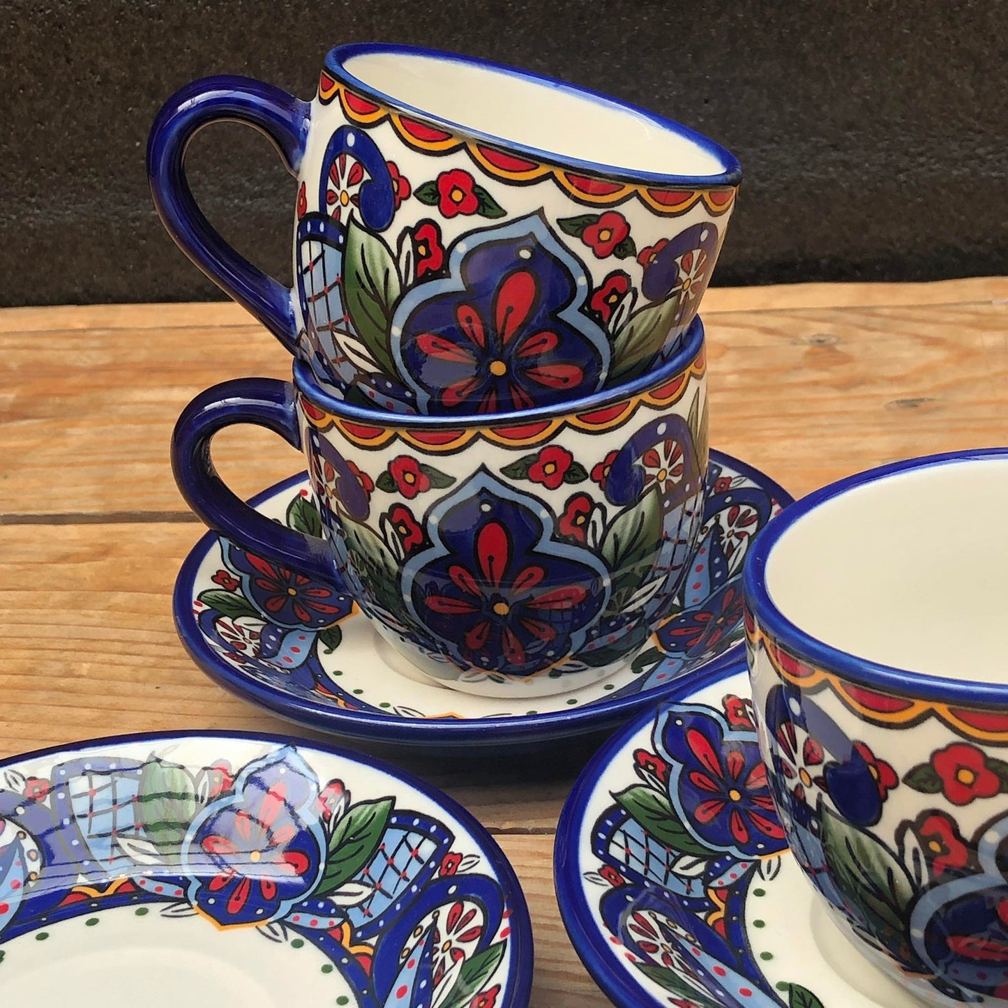 Chefchaouen Moroccan Ceramic Teacup Set ( Cup 230 ml & Saucer 5.5 inch)