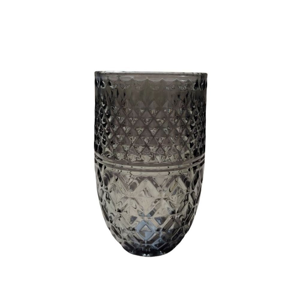 Muraditohome Kuyin Ash Glassware Collection | Premium Vintage Embossed Diamond Smoke Grey Glass
