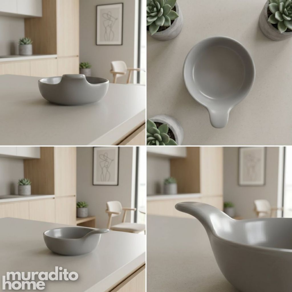 Muraditohome Minimalist Ceramic Sauce Dish with Handle Aesthetic Mini Condiment & Dipping Bowl 3.5in