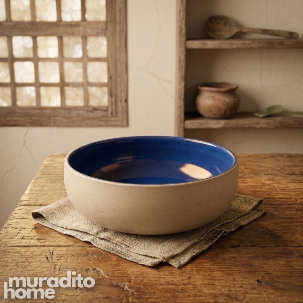 Muraditohome Aesthetic Two-Tone Stoneware Bowl 8x2.25 and 6.5x2.25 inches