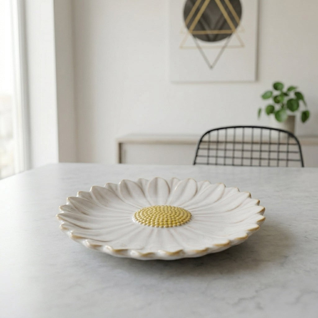 Muraditohome Daisy 3D Floral Ceramic Bread Plate 5.75 in