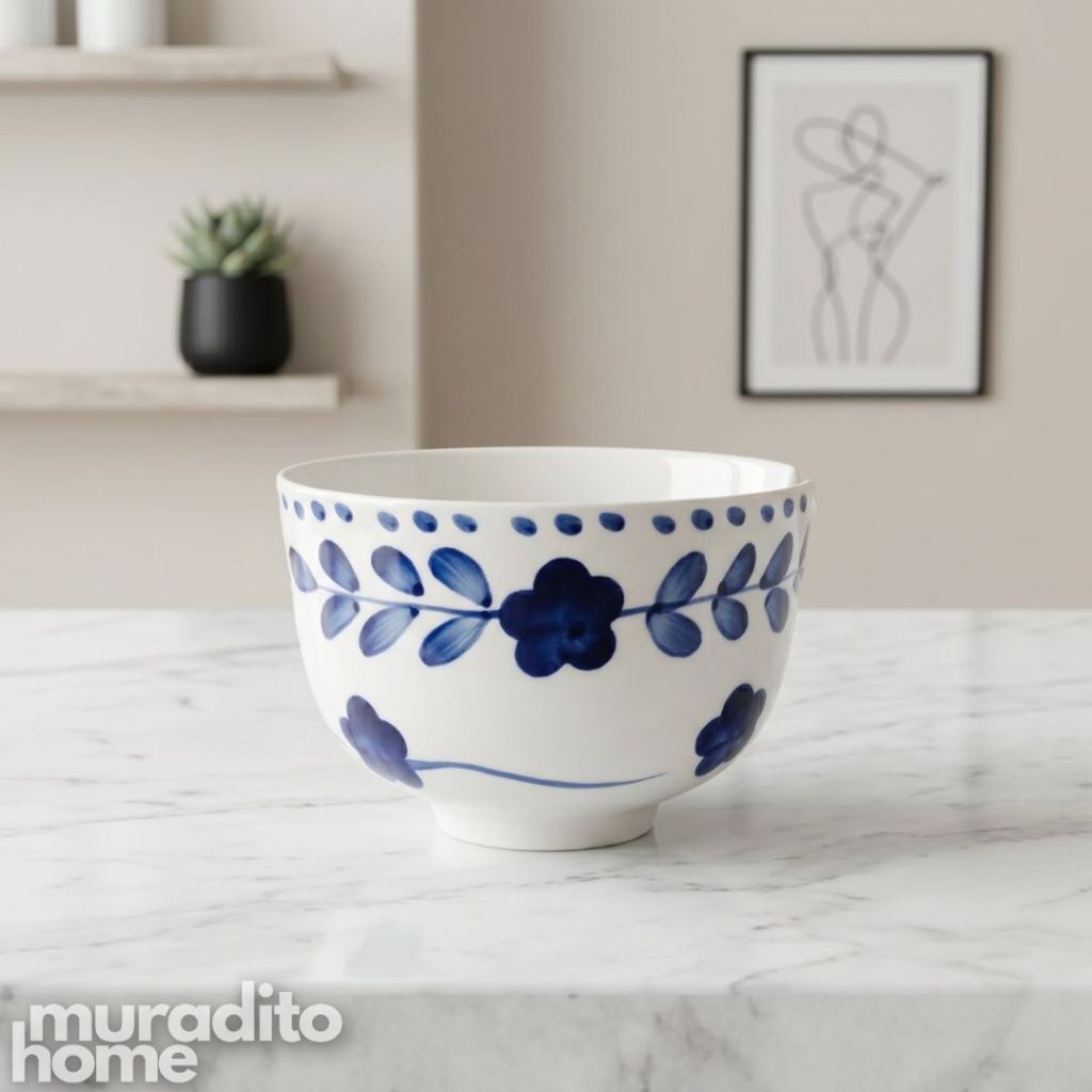 Muraditohome Ceramic Ramen Bowl 5.5x4 inches Deep Noodle & Soup Bowl with Floral Plattern