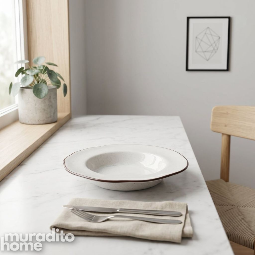 Muraditohome Bodir Premium Stoneware Pasta Plate with Wide Rim 8.5 inch