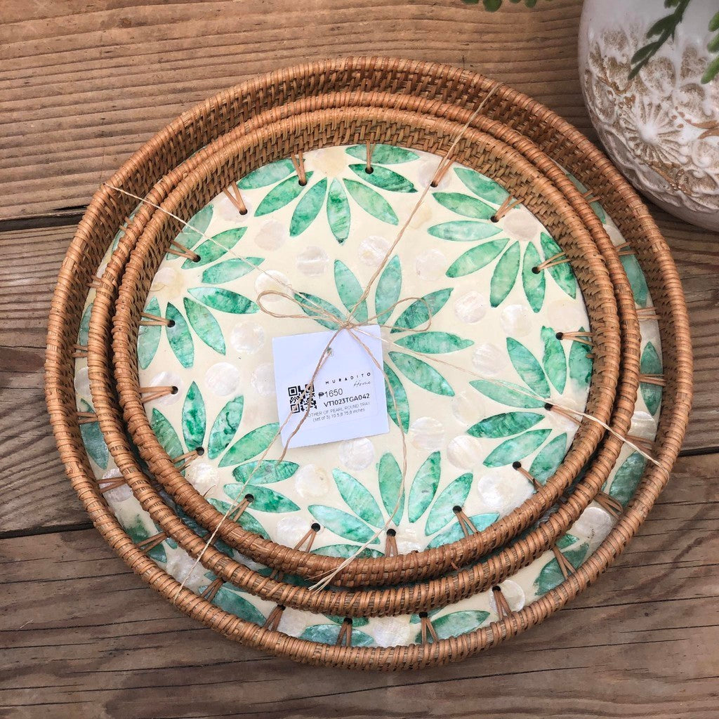 MURADITOHOME Mother of Pearl Round Tray Set of 3 (10.5,8.75,8 inch) Batch 1