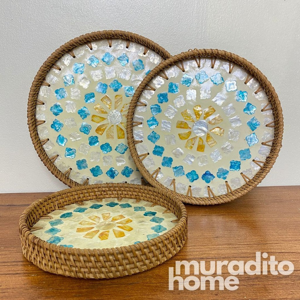 MURADITOHOME Mother of Pearl Round Tray (set of 3) 10.5,8.75,8 inche