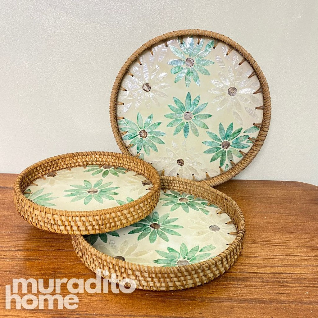 MURADITOHOME Mother of Pearl Round Tray ( set of 3 ) 10.5 , 8.75 , 8 inch