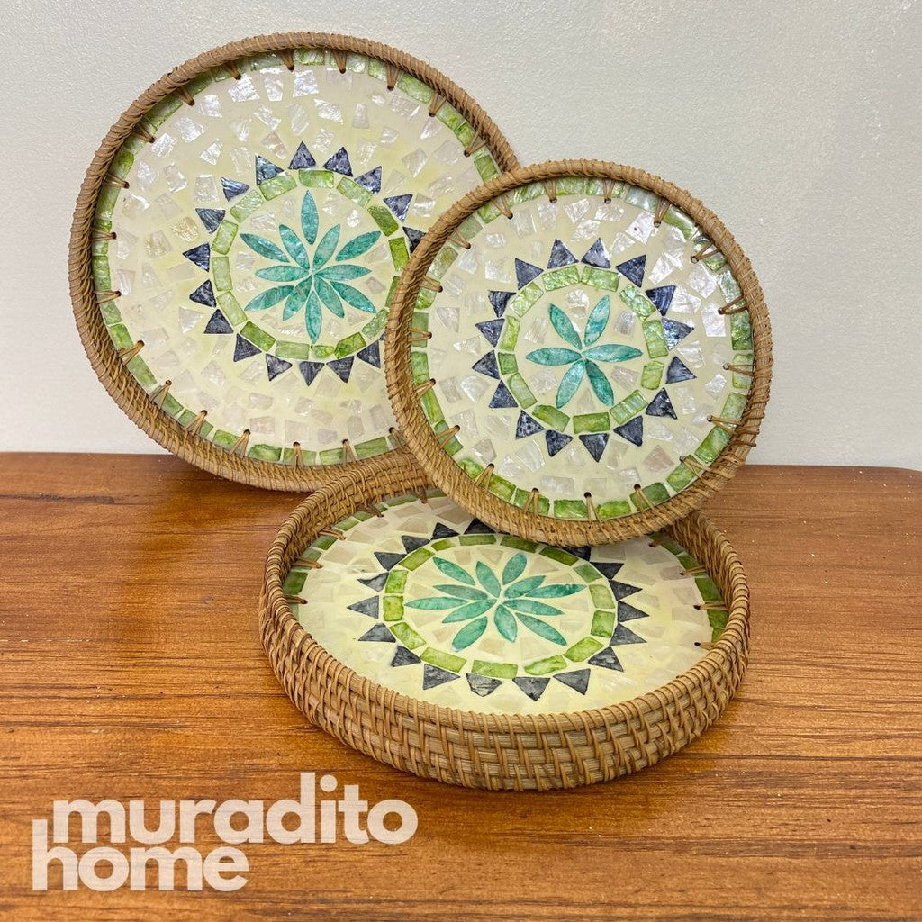 MURADITOHOME Mother of Pear Round Tray (set of 3) 10.5,8.75,8 inches