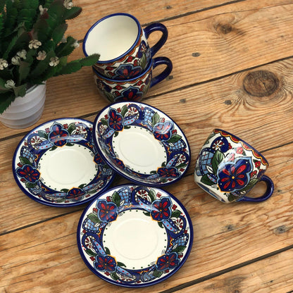 Chefchaouen Moroccan Ceramic Teacup Set ( Cup 230 ml & Saucer 5.5 inch)