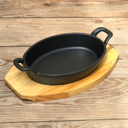 Oval Sizzling Plate with Wood Holder