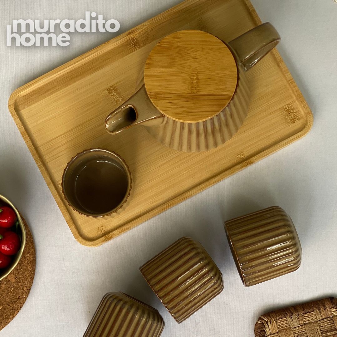 MURADITOHOME Chamoti Teapot Set 800 ml and 4 Cups 200 ml