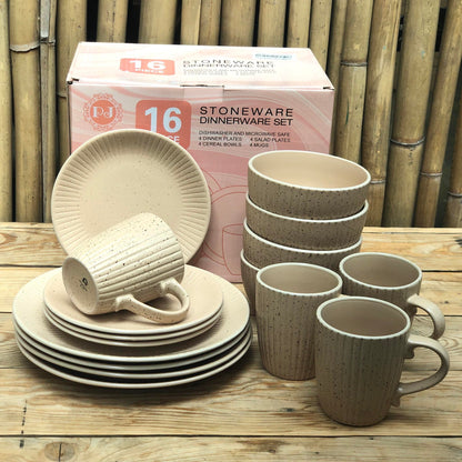 Jonas 16pcs Set Stoneware(4pcs Dinner10.5inch,4pcs 8inch,4 pcs Bowl 6x3.25inch and 4pcs Mug460 ml)