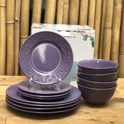 Michelle 12 Pcs Set Stoneware(4pcs Dinner 10.5inch,Salad 7.5inch & Bowl 6x3.25inch)