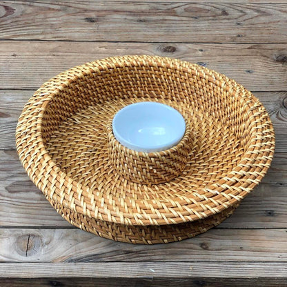 Chip and Dip Rattan Tray 13 inch