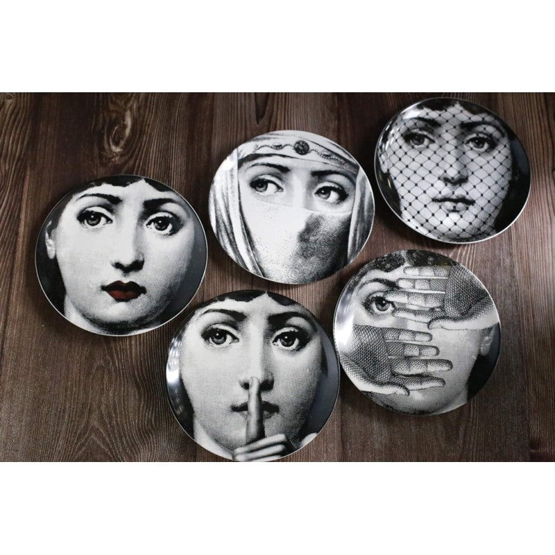 Fornasetti plates porcelain Plate salad plate 8" and 10" Black and white w/hook Batch 1