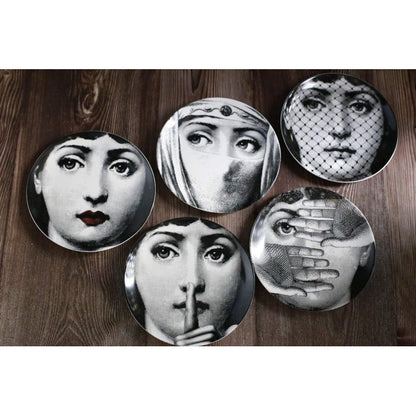Fornasetti plates porcelain Plate salad plate 8" and 10" Black and white w/hook Batch 1