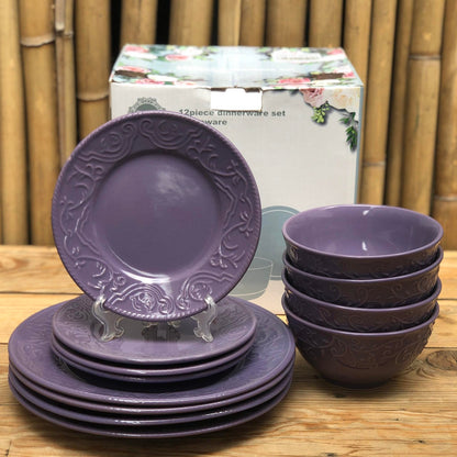 Michelle 12 Pcs Set Stoneware(4pcs Dinner 10.5inch,Salad 7.5inch & Bowl 6x3.25inch)