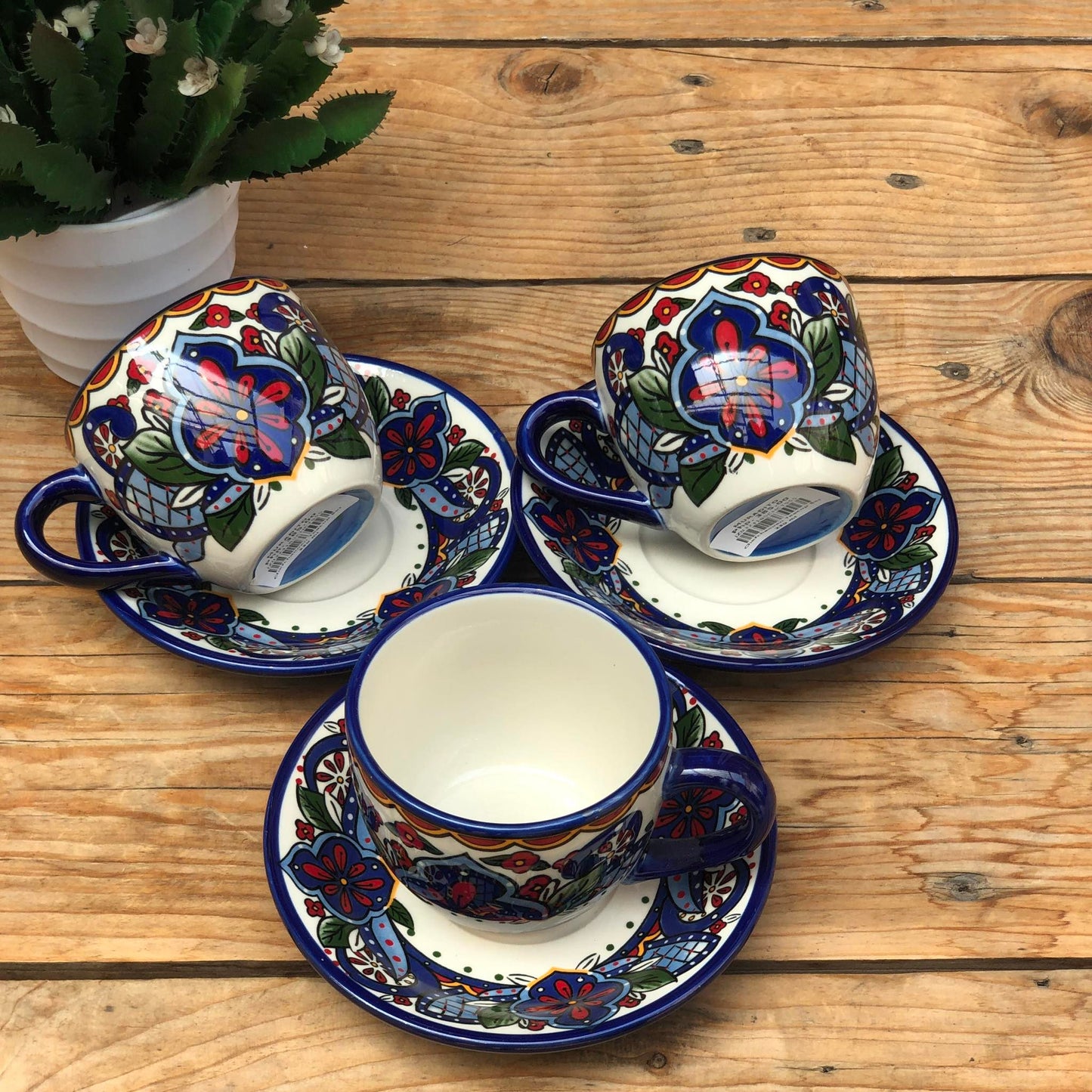 Chefchaouen Moroccan Ceramic Teacup Set ( Cup 230 ml & Saucer 5.5 inch)