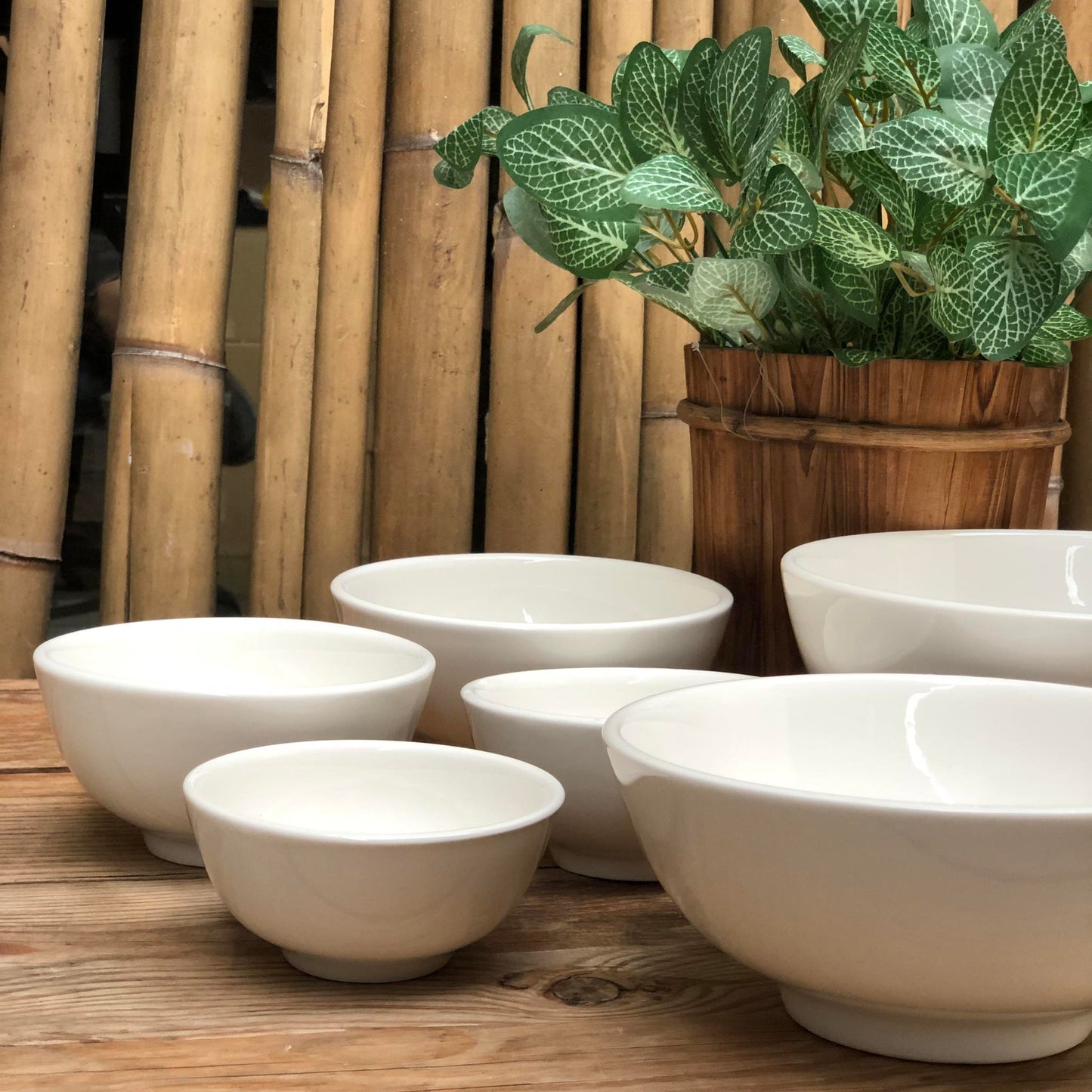 Round Plain White Ceramic Dinnerware Collection