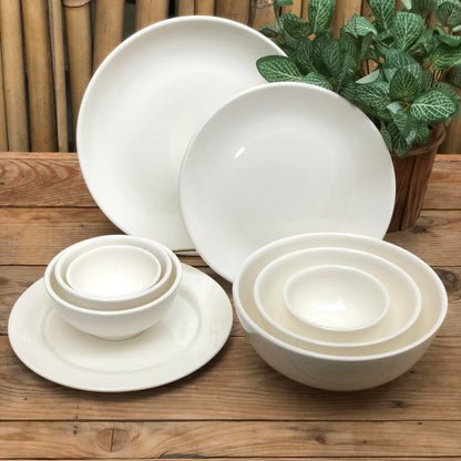 Round Plain White Ceramic Dinnerware Collection