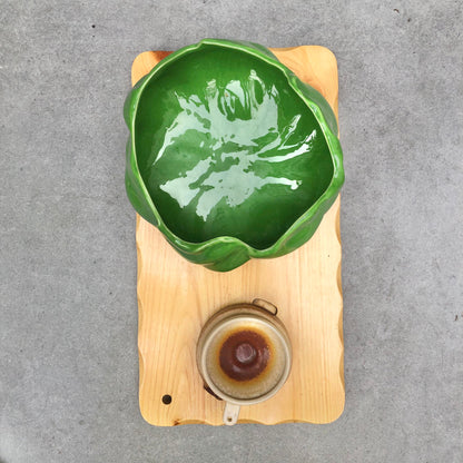 MURADITOHOME Lotus Serving Set Wood 15.5 inch bowl 7.5x4.5 inch