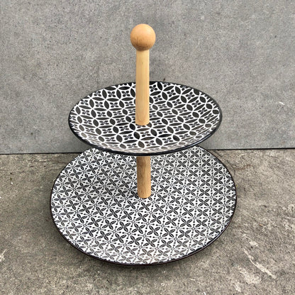 Blue and Black Ceramic 2 Tier 10.5x7.5 inch