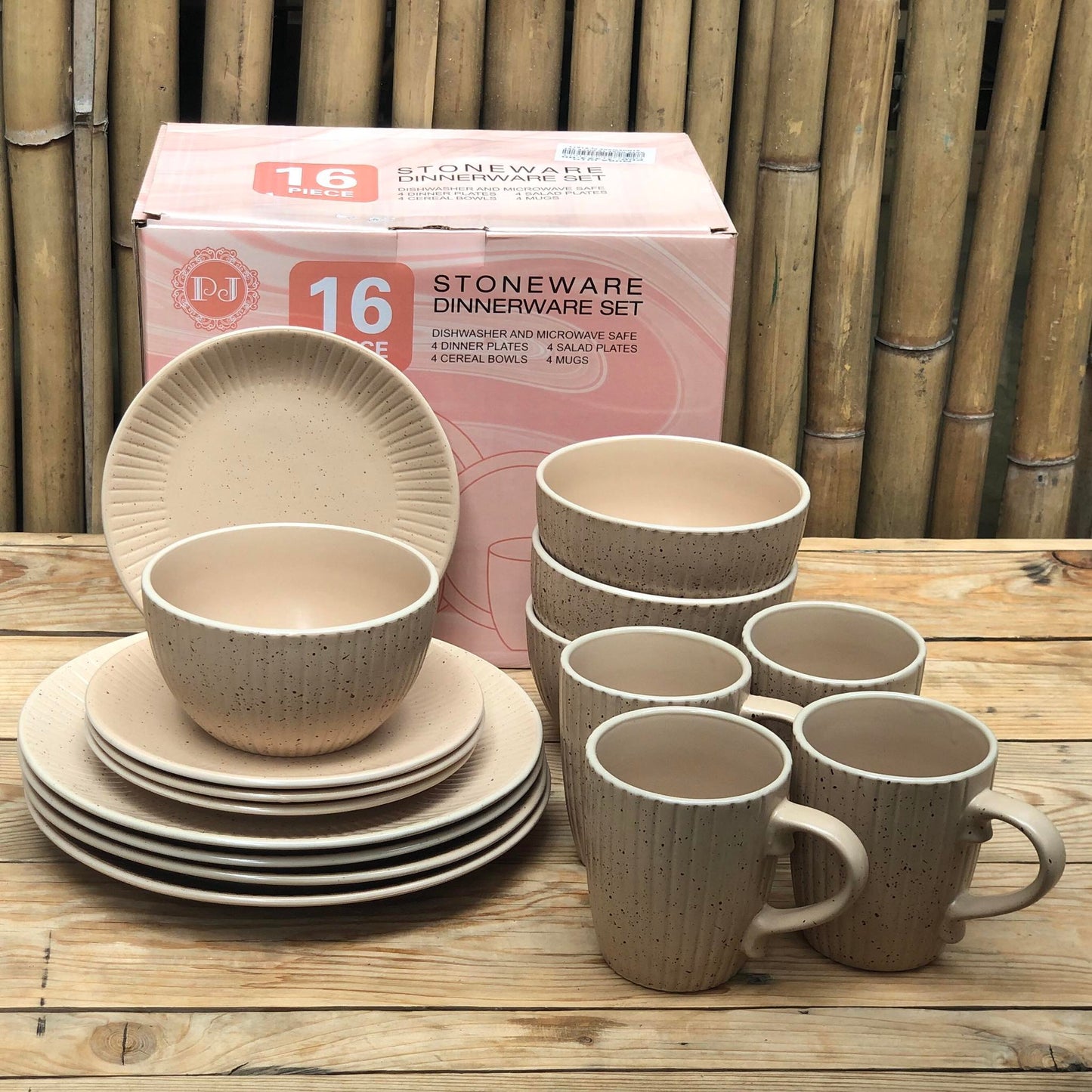 Jonas 16pcs Set Stoneware(4pcs Dinner10.5inch,4pcs 8inch,4 pcs Bowl 6x3.25inch and 4pcs Mug460 ml)