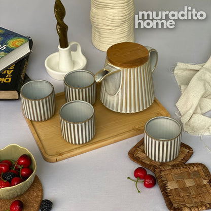 MURADITOHOME Pluma Teapot Set 800ml and 4 Cup 200 ml