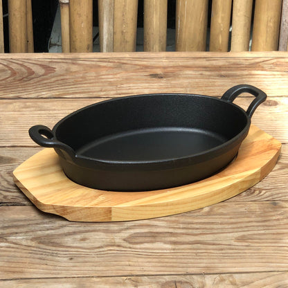 Oval Sizzling Plate with Wood Holder
