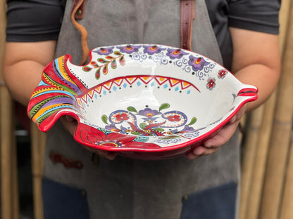 Red Fish Morrocan Printed Serving Bowl & Tray