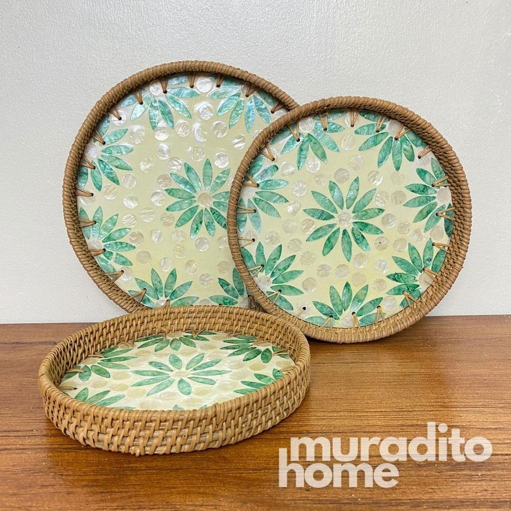 MURADITOHOME Mother of  Pearl  Round Tray (set of 3 ) 10.5,8.75,8 inches