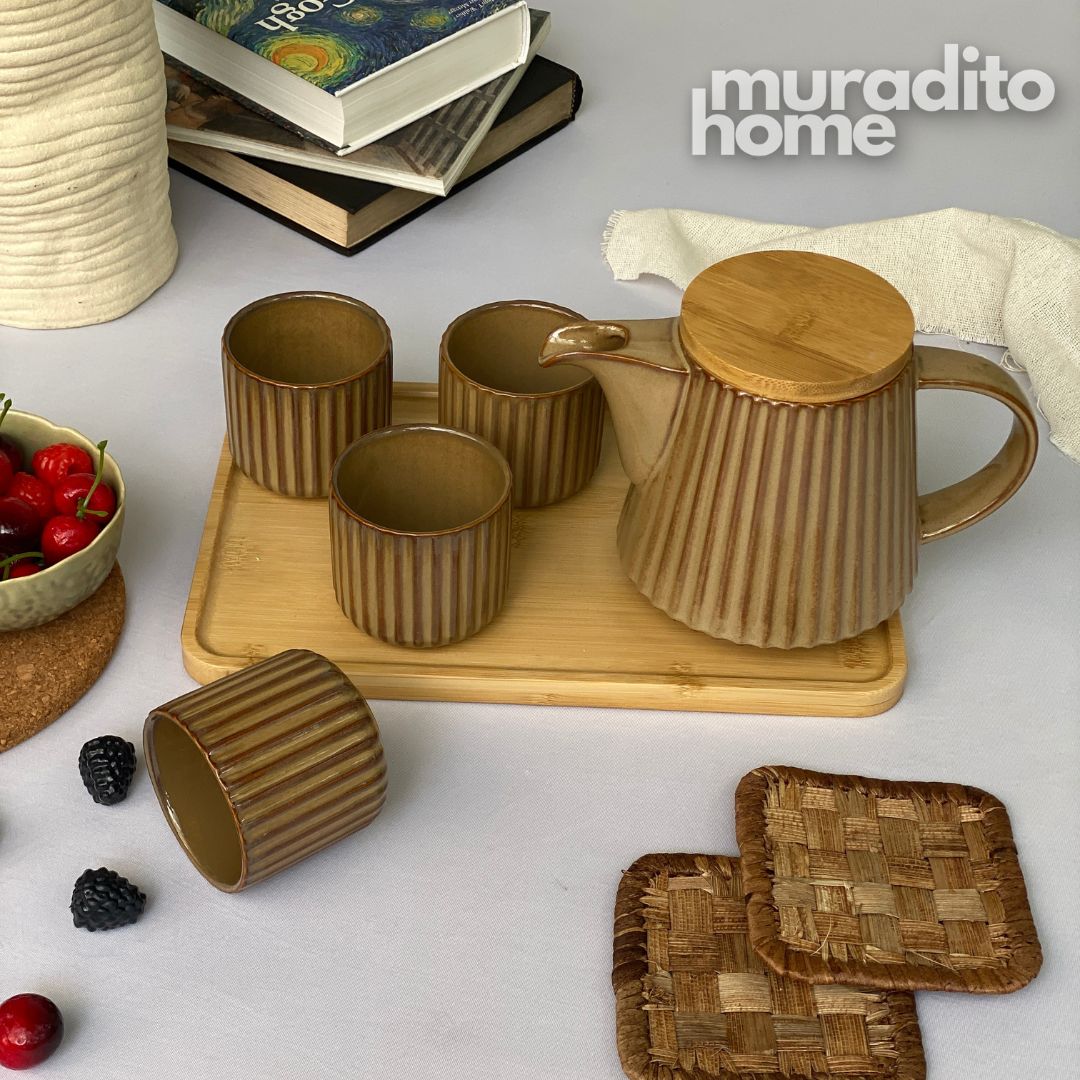 MURADITOHOME Chamoti Teapot Set 800 ml and 4 Cups 200 ml
