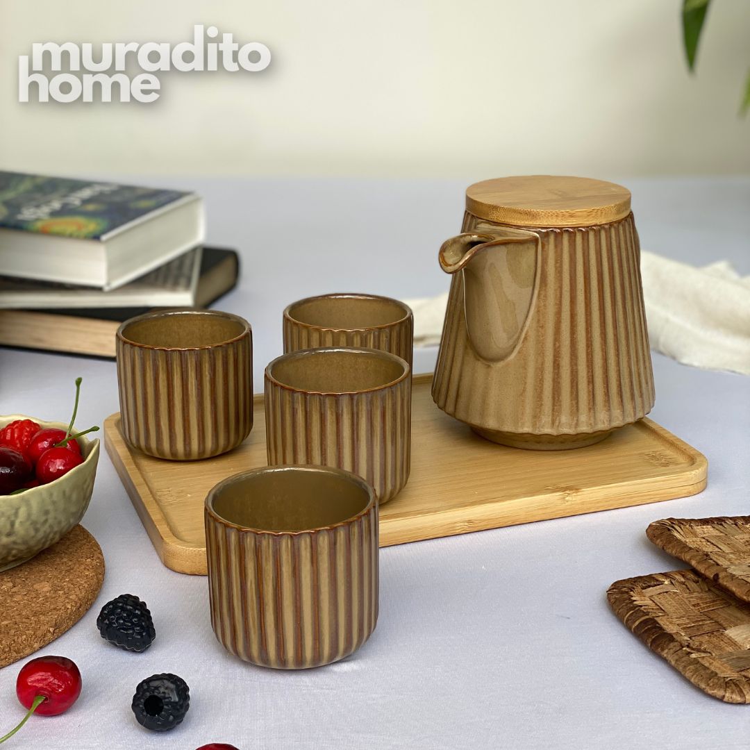 MURADITOHOME Chamoti Teapot Set 800 ml and 4 Cups 200 ml