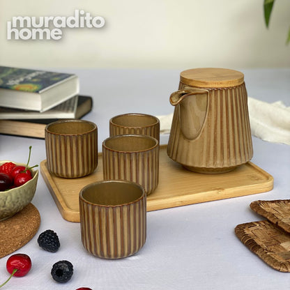 MURADITOHOME Chamoti Teapot Set 800 ml and 4 Cups 200 ml