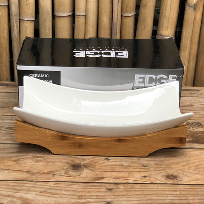 Ceramic Salad Bowl with Wooden Tray14.5x7.25x4 inch