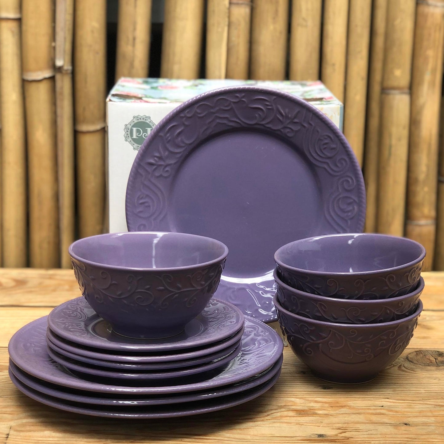 Michelle 12 Pcs Set Stoneware(4pcs Dinner 10.5inch,Salad 7.5inch & Bowl 6x3.25inch)