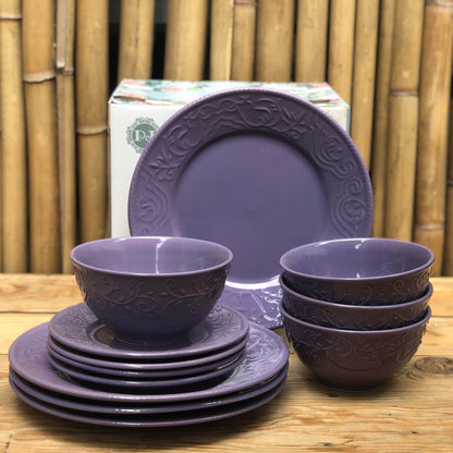 Michelle 12 Pcs Set Stoneware(4pcs Dinner 10.5inch,Salad 7.5inch & Bowl 6x3.25inch)