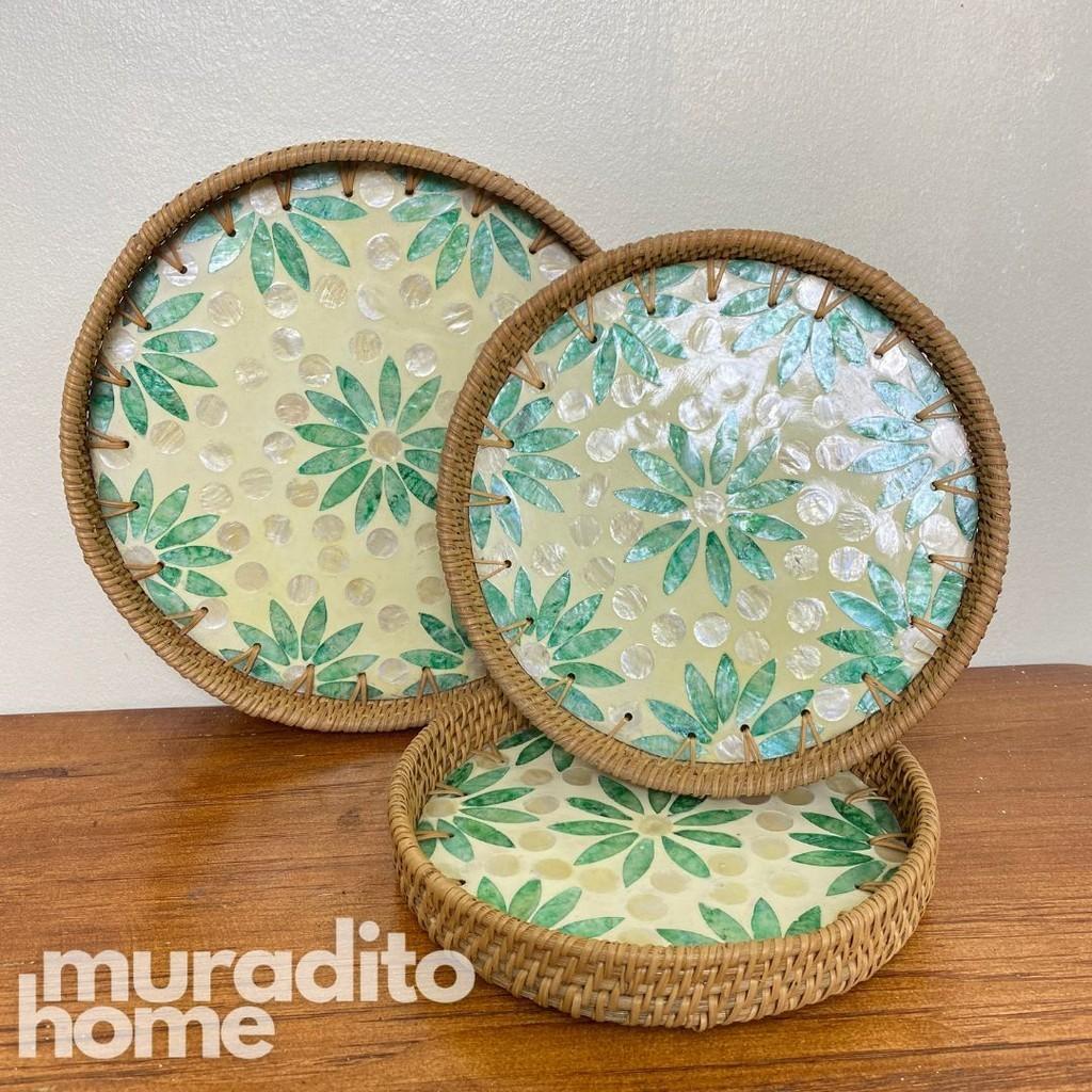 MURADITOHOME Mother of  Pearl  Round Tray (set of 3 ) 10.5,8.75,8 inches