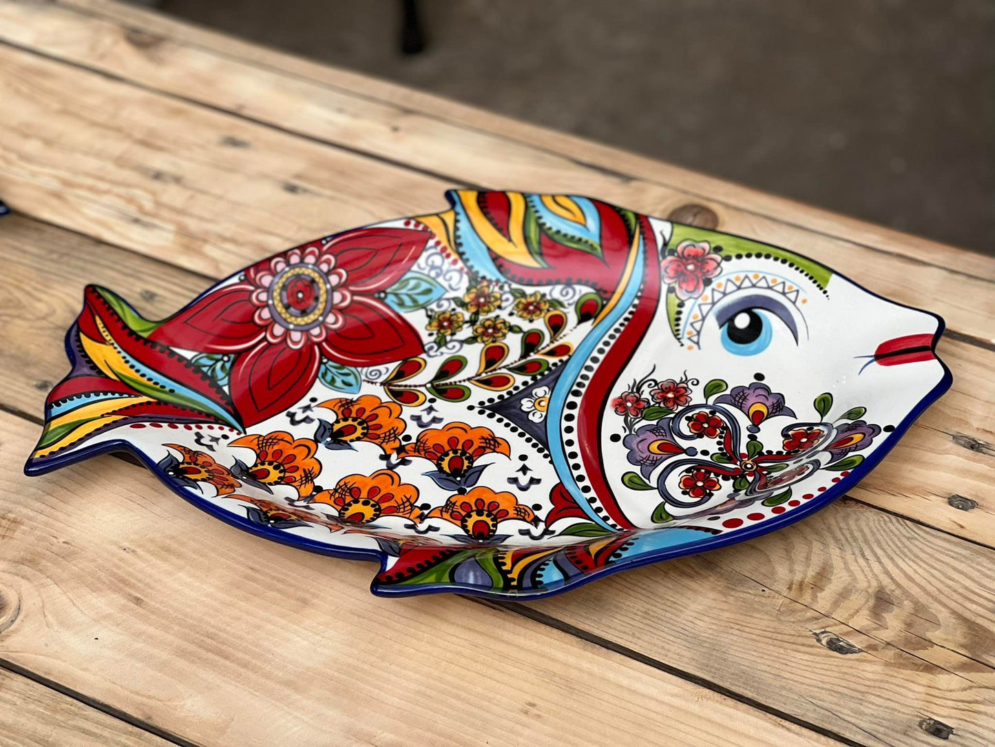 Red Fish Morrocan Printed Serving Bowl & Tray