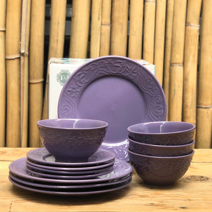 Michelle 12 Pcs Set Stoneware(4pcs Dinner 10.5inch,Salad 7.5inch & Bowl 6x3.25inch)