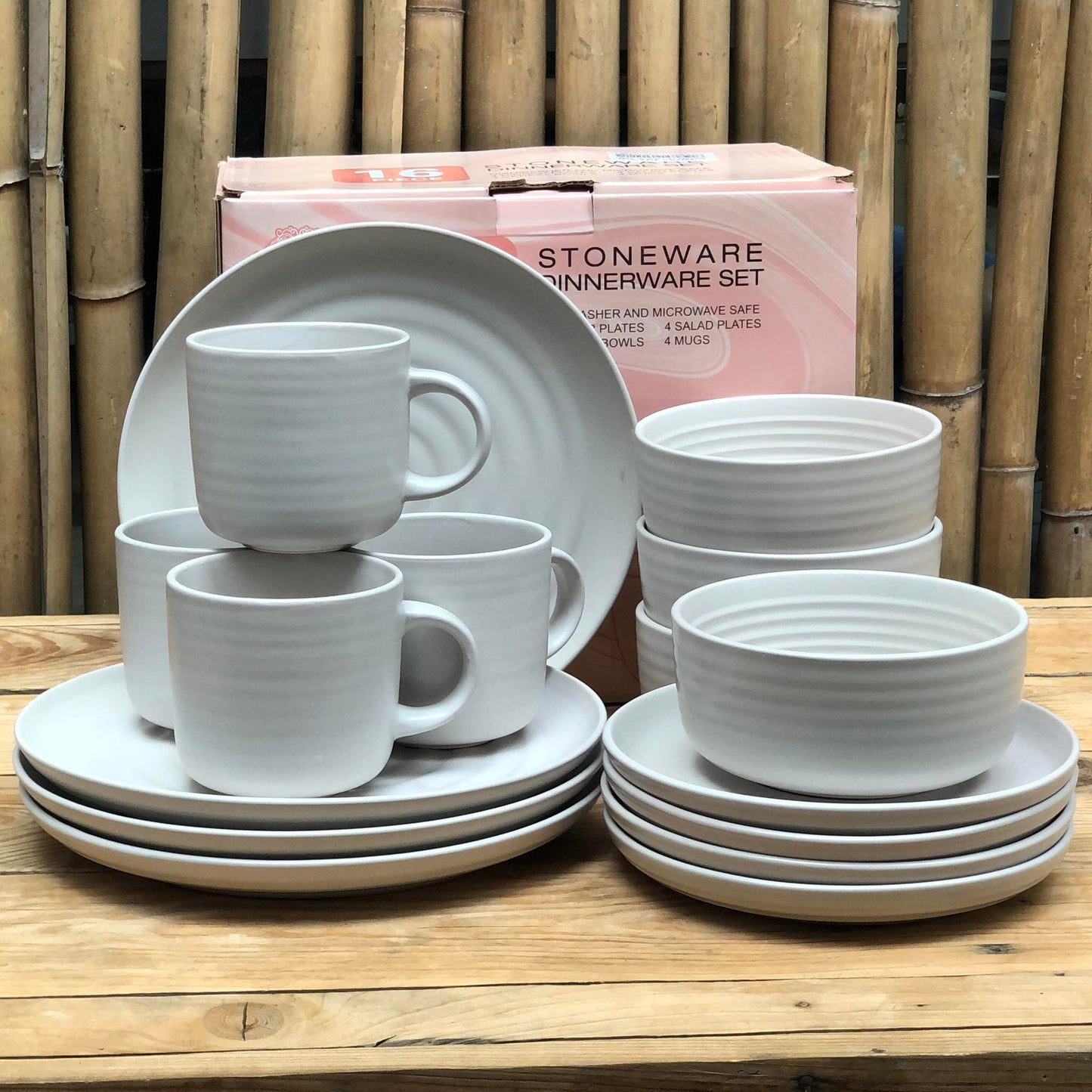 MAX 16pcs Set Stoneware(4pcs Dinner 10.5inch,4pcs 8inch,4 pcs Bowl 6x2.75inch and 4pcs Mug 480 ml)