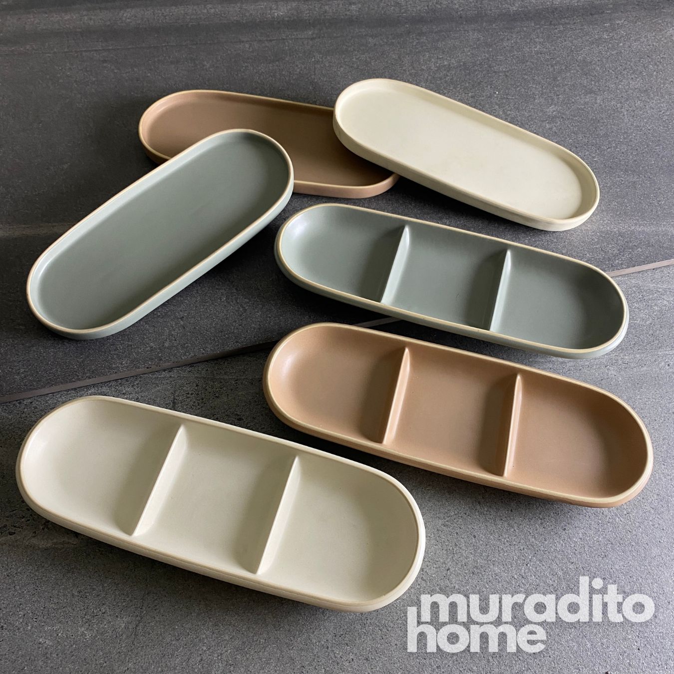 Ceramic 3 slots Dish Plate 12.75x4.5 inch and Dipping Sauce Tray 11x4.75 inch