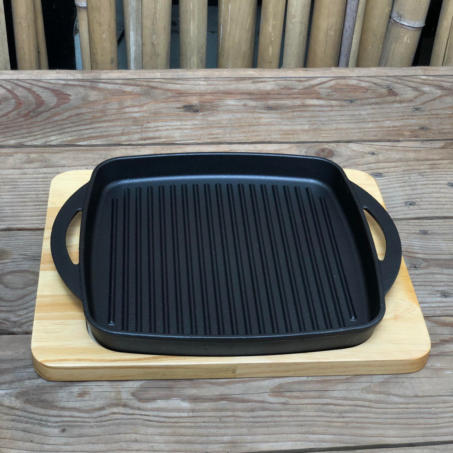Square Grill Pan with Wood Holder 10 inch