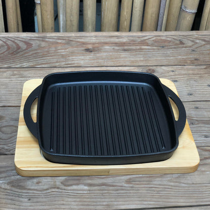 Square Grill Pan with Wood Holder 10 inch