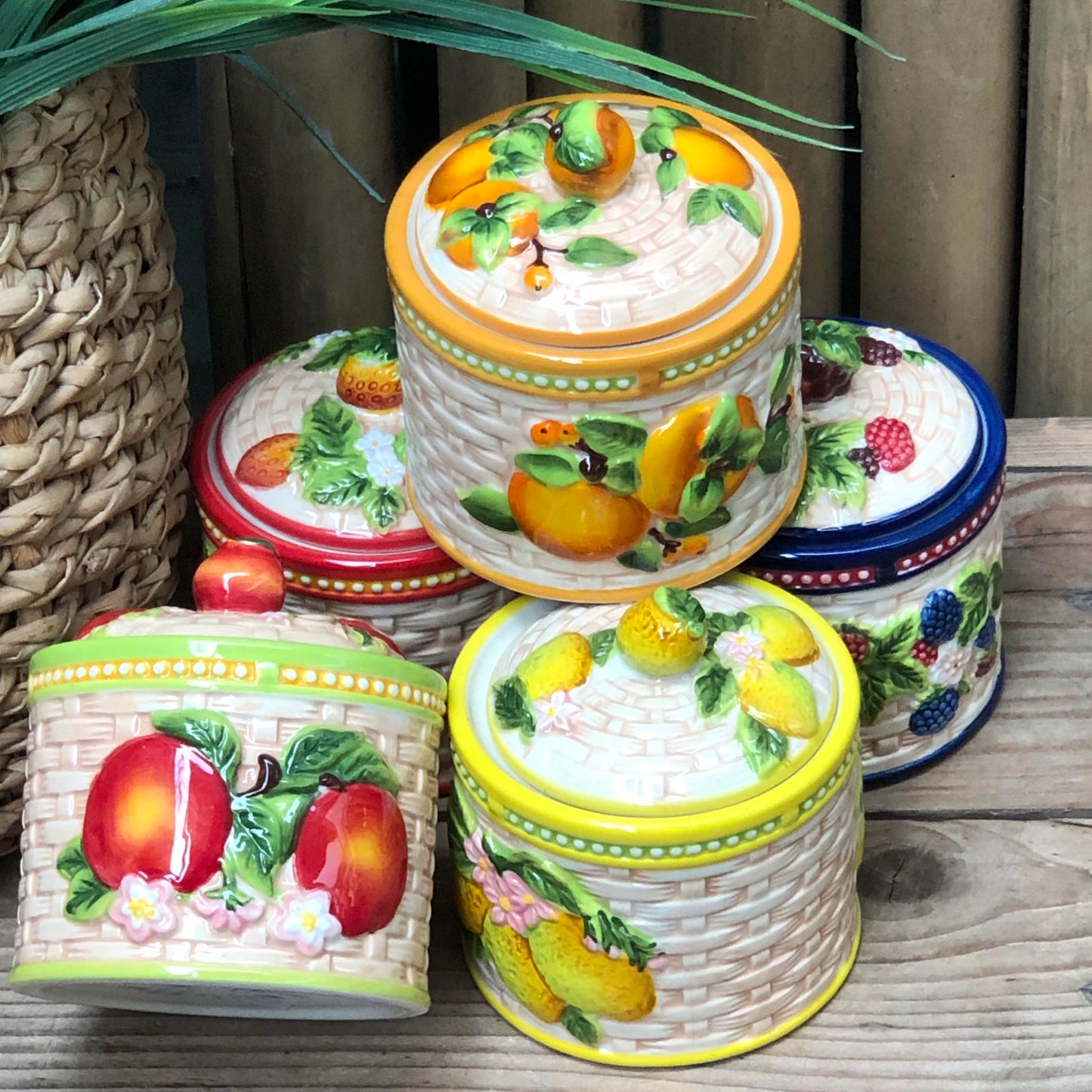 Fruit Ceramic Cannister Colorful 4x4.5 inch