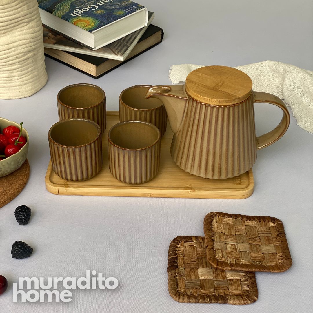 MURADITOHOME Chamoti Teapot Set 800 ml and 4 Cups 200 ml