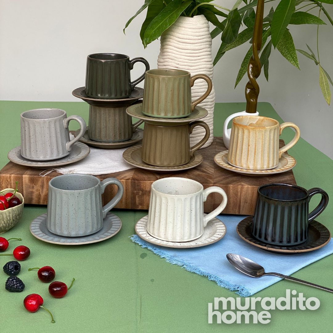 MURADITOHOME Kivra Stoneware Cup and Saucer Collection