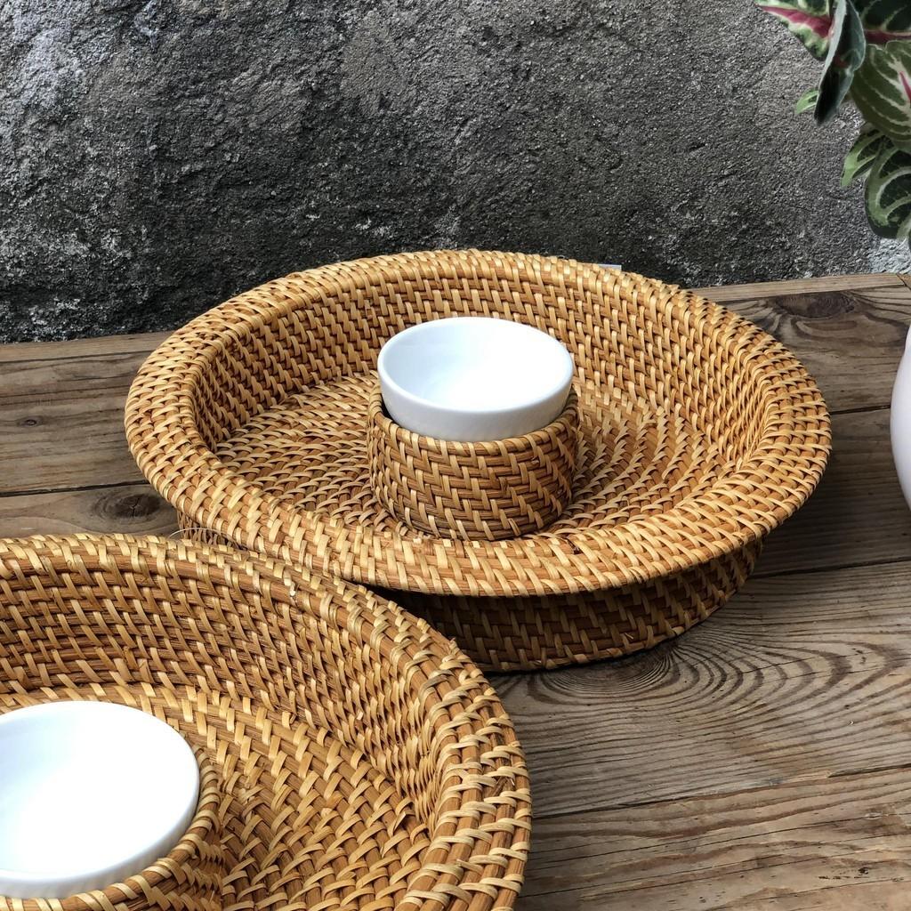 Chip and Dip Rattan Tray 13 inch